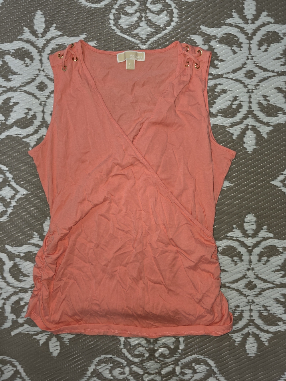 Michael Kors Coral Sleeveless Wrap-Front Top